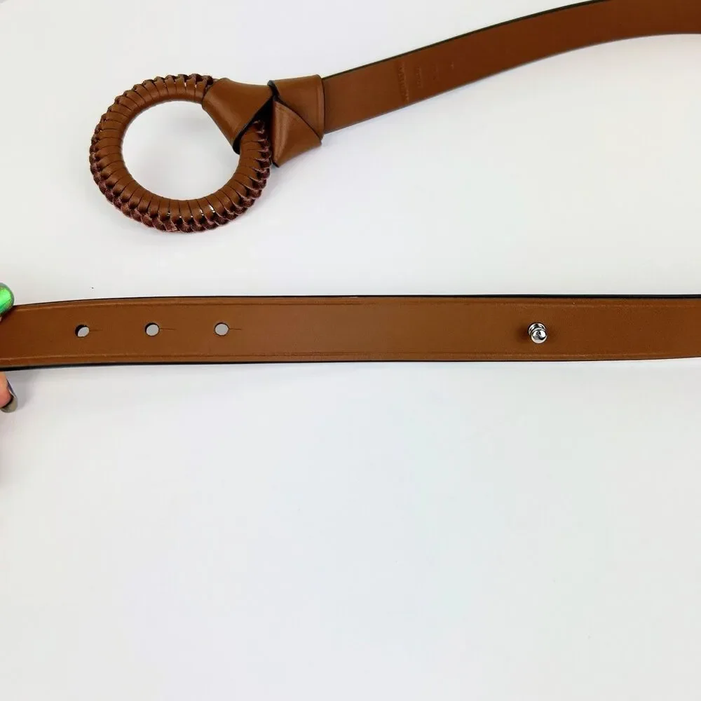 NWOT Ralph Lauren Leather Belt Woven 0-Ring Loop and Knot Boho Brown Tan sz M